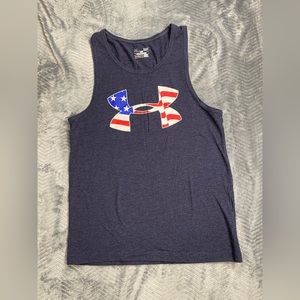 Men’s Under Armour Freedom American Flag Logo Tank Top Navy Small Loose